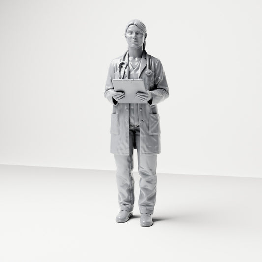 Diorama Modellbau Produktfoto 0: Stehende Figur: Ärztin mit Klemmbrett & Stethoskop (B044)