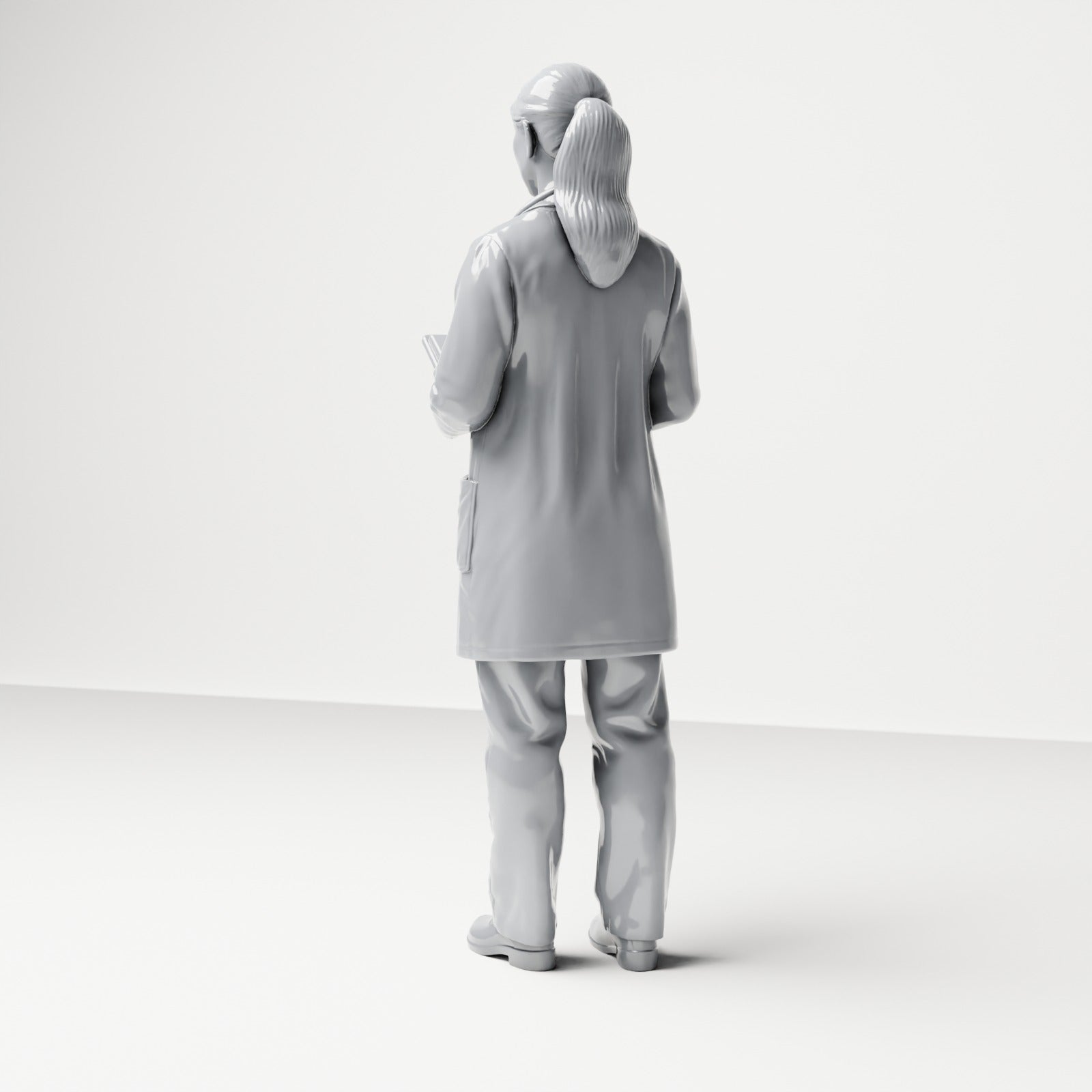 Diorama Modellbau Produktfoto 2: Stehende Figur: Ärztin mit Klemmbrett & Stethoskop (B044)