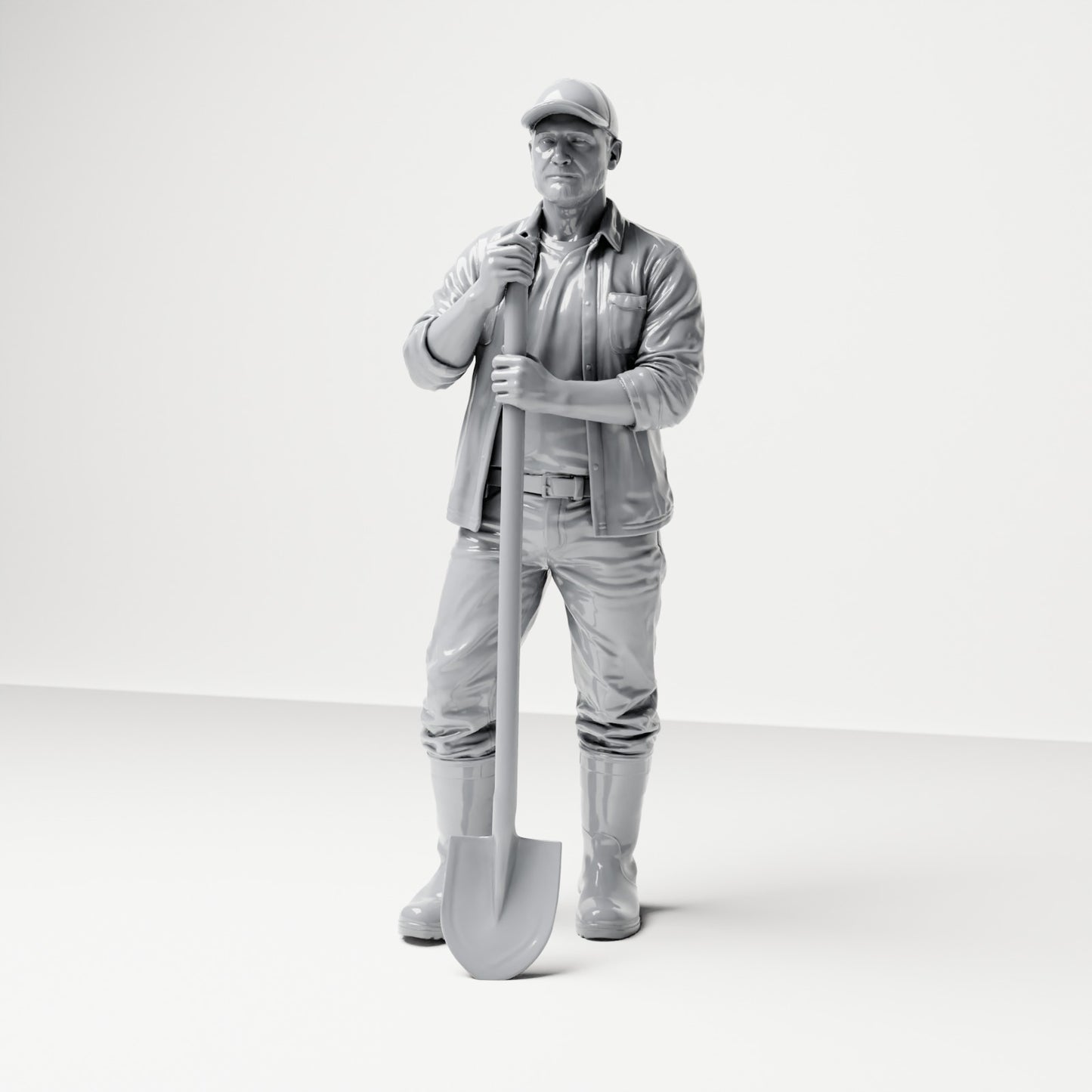 Foto prodotto per diorama e modellismo 0: figura in piedi: operaio edile con pala a manico lungo (B045)