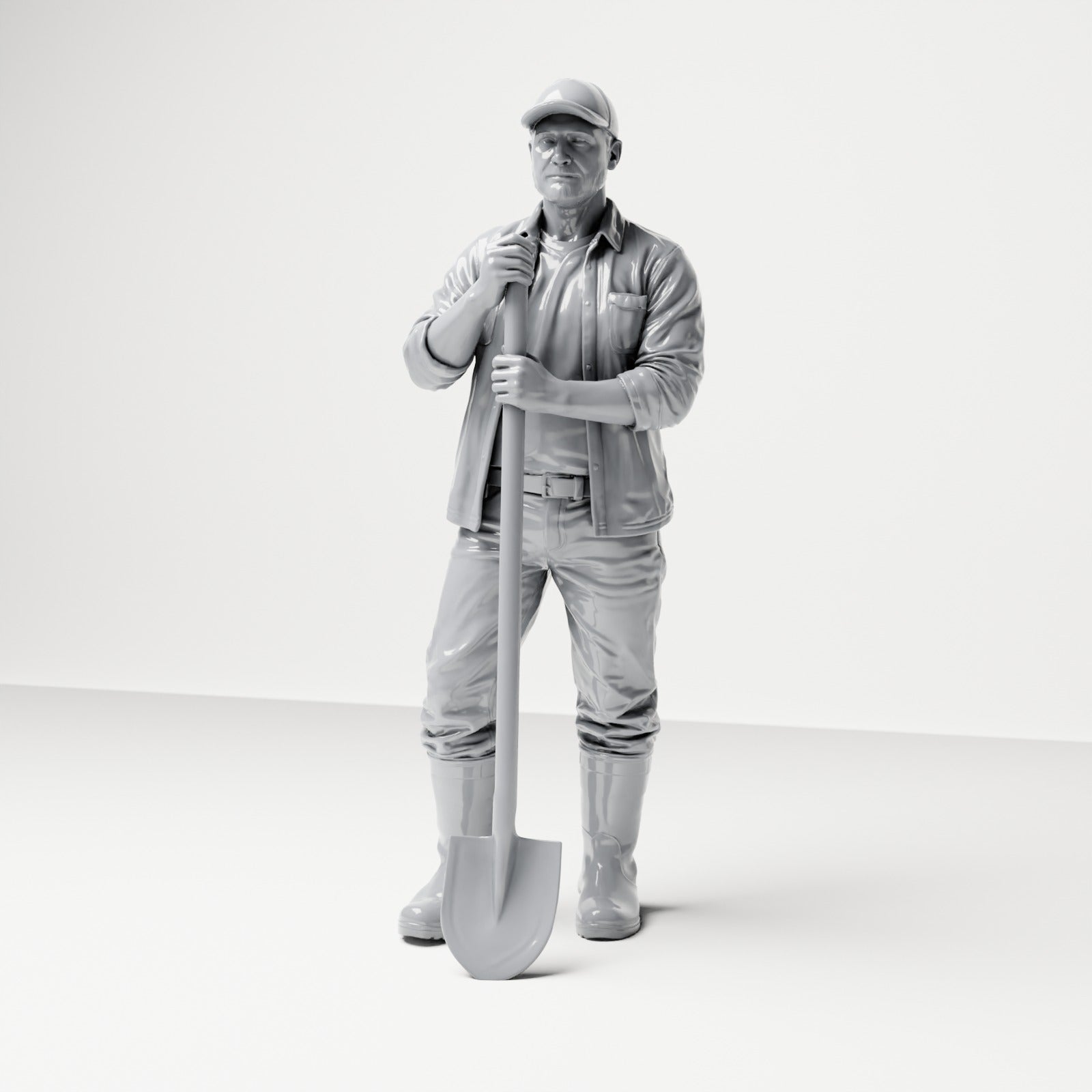 Foto prodotto per diorama e modellismo 0: figura in piedi: operaio edile con pala a manico lungo (B045)
