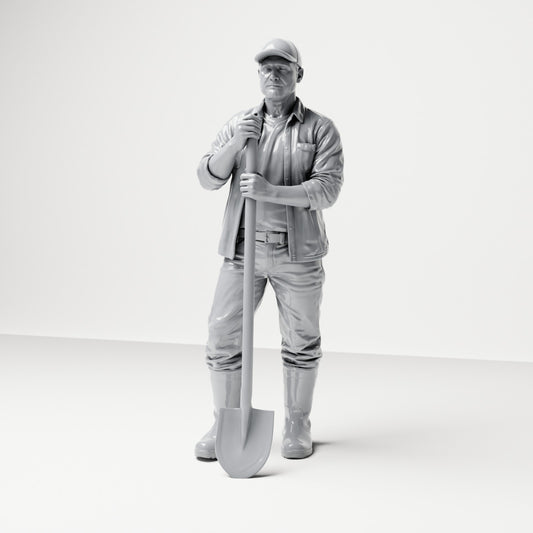 Diorama modelářství produktová fotografie 0: Stojící figurka: stavební dělník s dlouhou lopatou (B045)