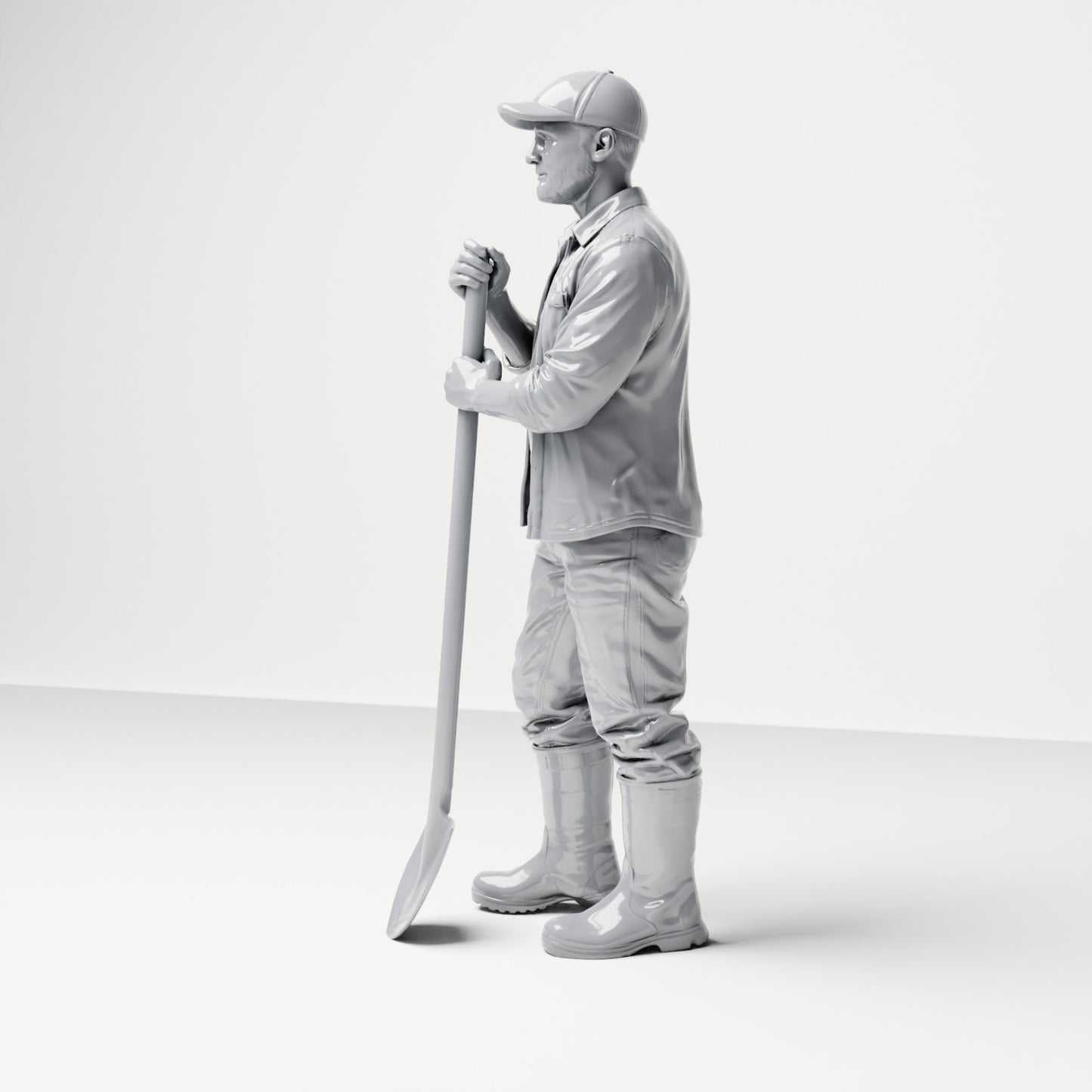Foto prodotto diorama modellismo 1: figura in piedi: operaio edile con pala a manico lungo (B045)