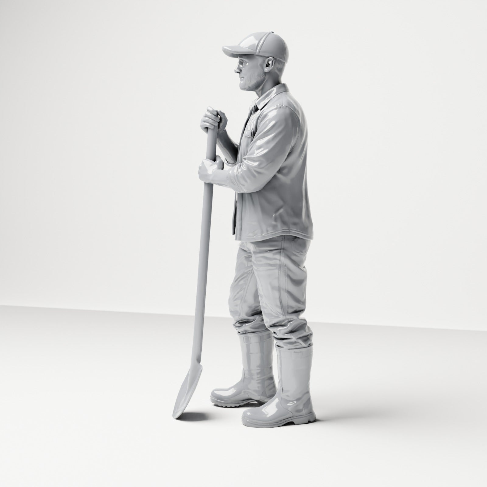 Foto prodotto diorama modellismo 1: figura in piedi: operaio edile con pala a manico lungo (B045)
