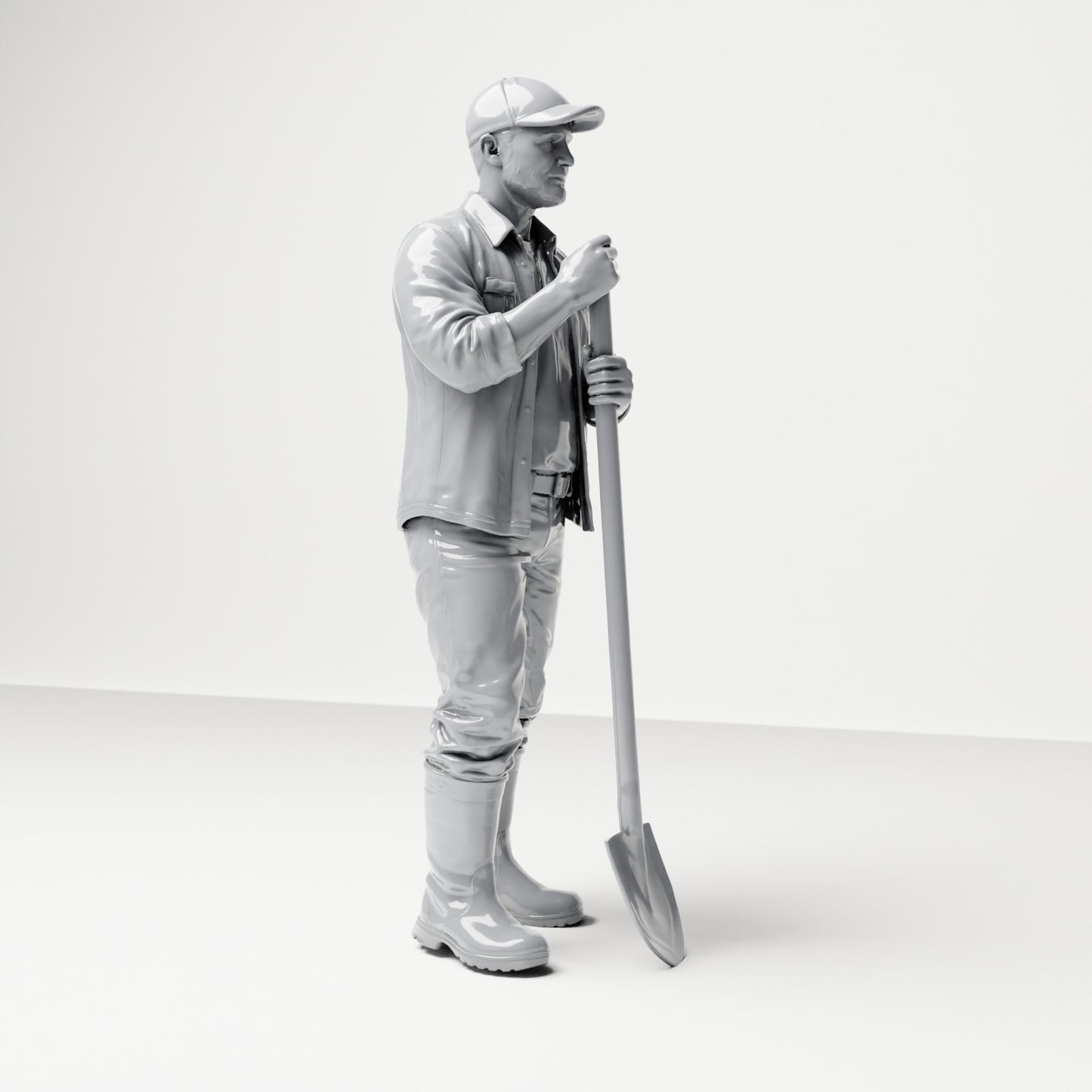 Foto prodotto diorama modellismo 3: figura in piedi: operaio edile con pala a manico lungo (B045)