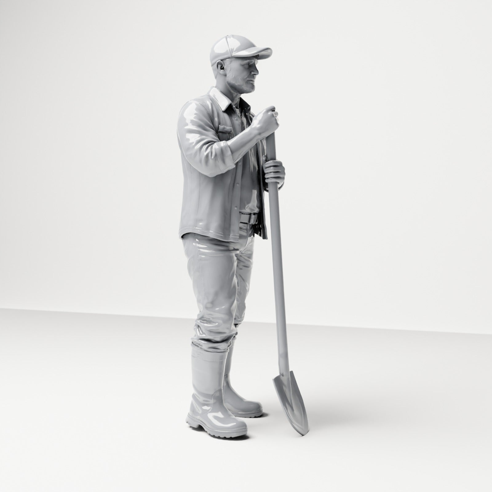 Foto prodotto diorama modellismo 3: figura in piedi: operaio edile con pala a manico lungo (B045)