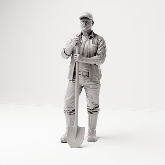 Stehende Figur: Bauarbeiter mit langstieliger Schaufel (B045) - Vorderansicht