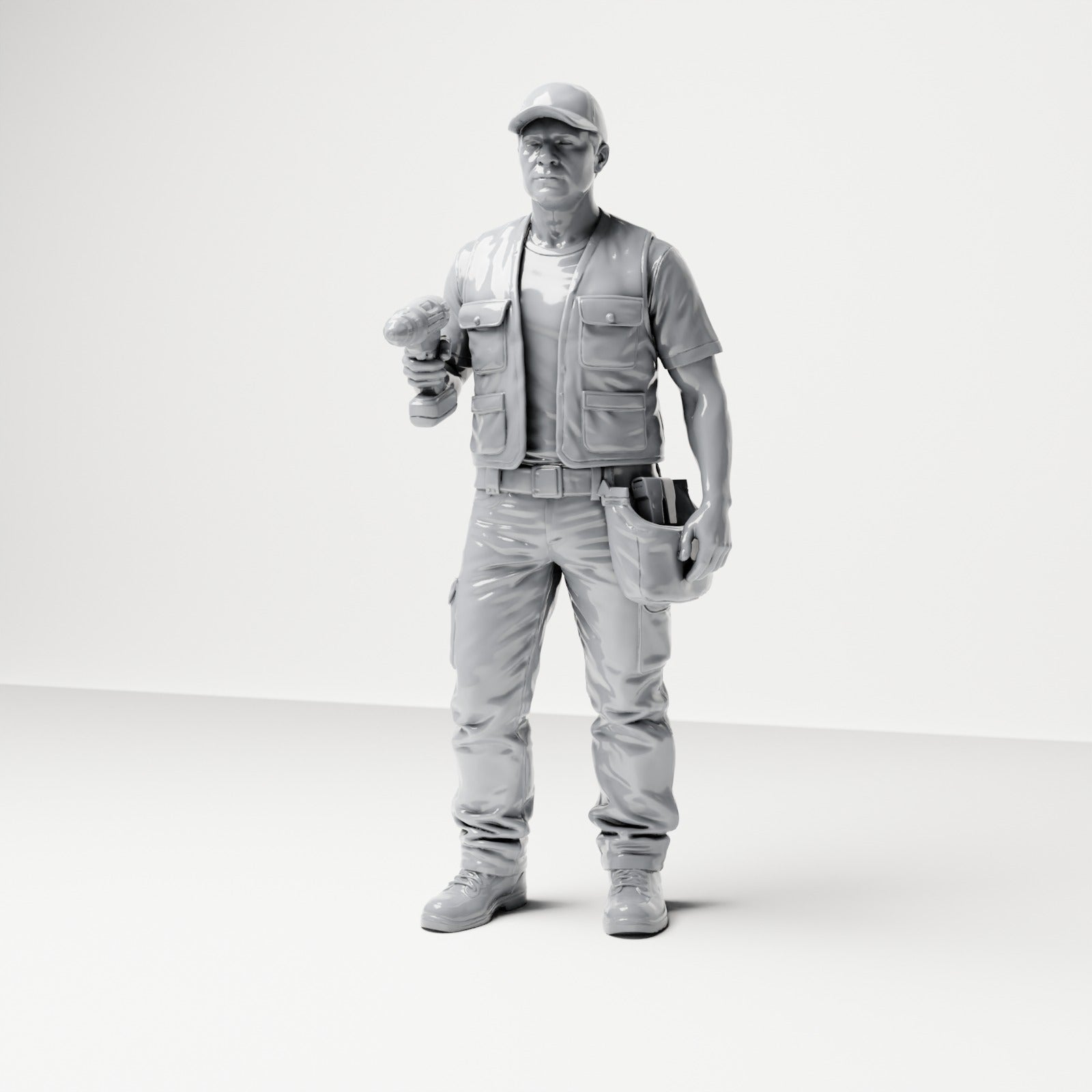 Diorama Modellbau Produktfoto 0: Stehende Figur: Handwerker mit Werkzeugtasche & Akkuschrauber (B046)