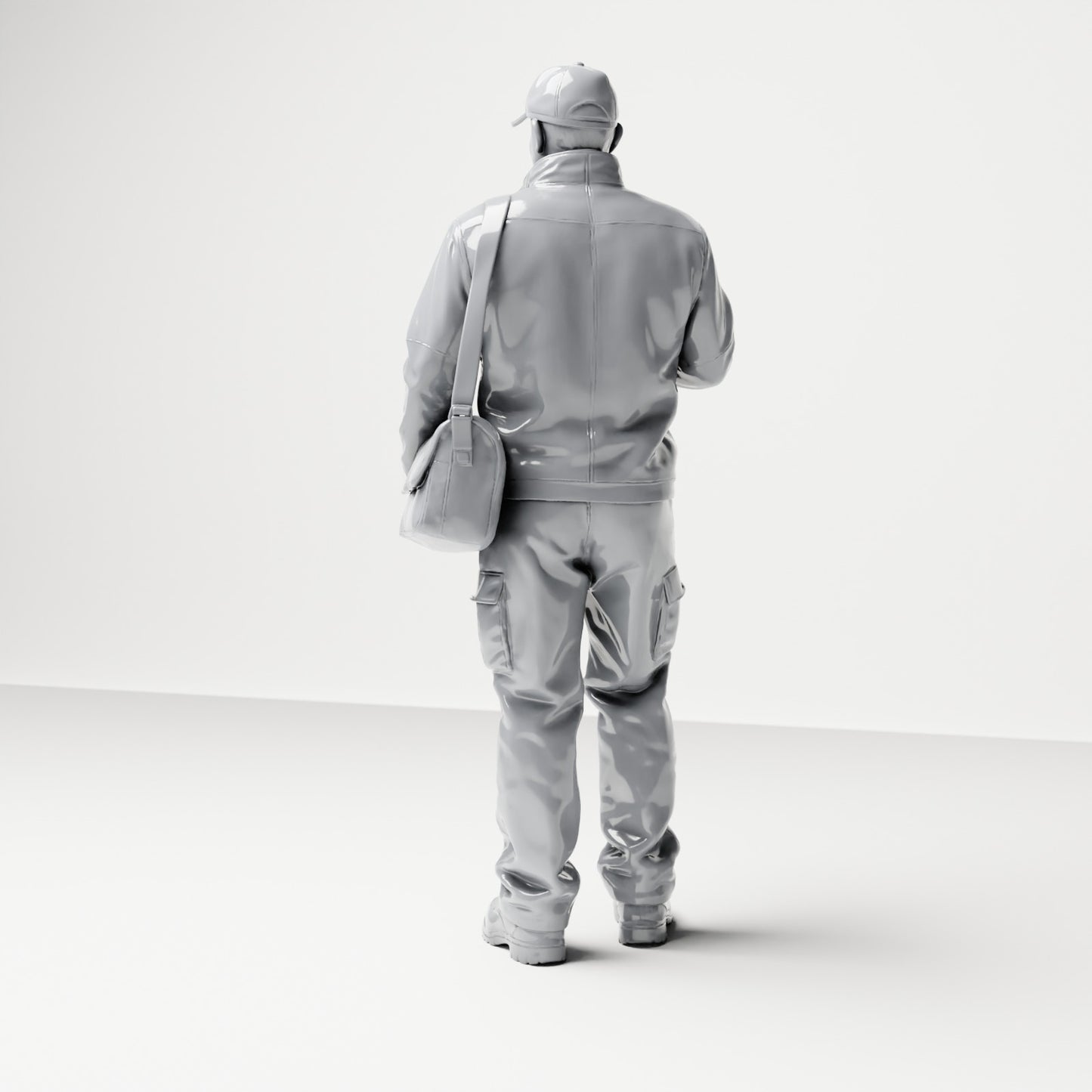 Foto prodotto diorama modellismo 2: figura in piedi: corriere con cappellino, borsa a tracolla e palmare (B048)