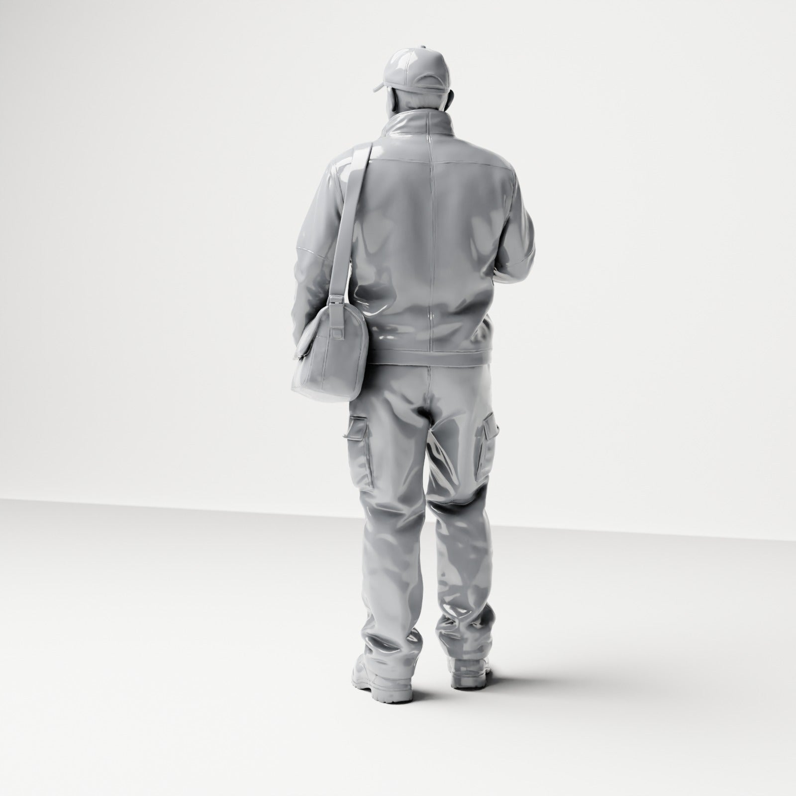 Foto prodotto diorama modellismo 2: figura in piedi: corriere con cappellino, borsa a tracolla e palmare (B048)