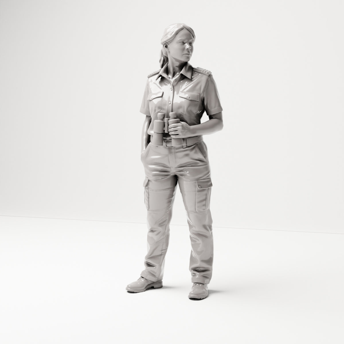 Stehende Figur: Schiffsbesatzungsfrau in Uniform mit Fernglas (B050) - Vorderansicht