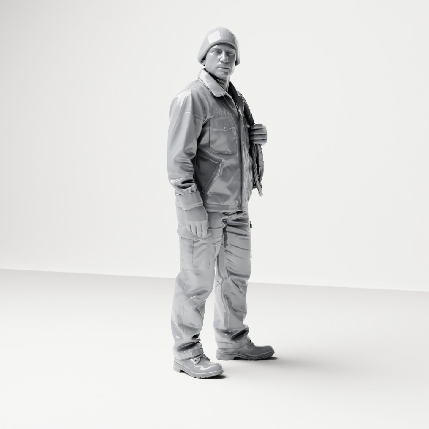 Diorama Modellbau Produktfoto 3: Stehende Figur: Schiffsbesatzungsmitglied in Arbeitskleidung mit Seilrolle (B052)