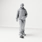 Produktová fotografie diorámového modelu 0: Stojící figurka: skater s kšiltovkou, mikinou s kapucí a skateboardem (B054)