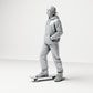 Produktová fotografie dioramatického modelu 1: Stojící figurka: skejťák s kšiltovkou, mikinou s kapucí a skateboardem (B054)