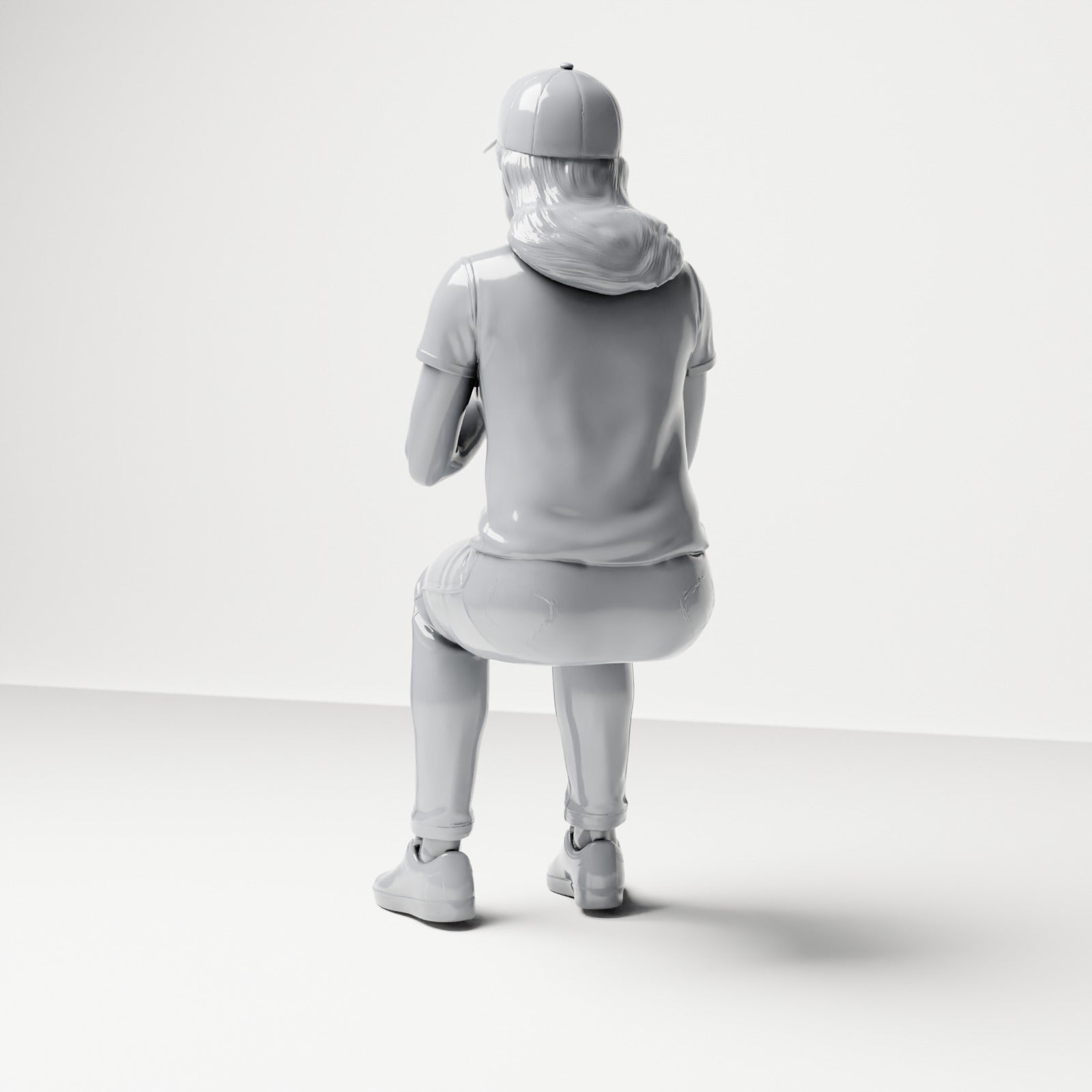 Foto de produto de modelismo de diorama 2: Figura sentada: espectadora com as mãos juntas em frente ao peito (B058)
