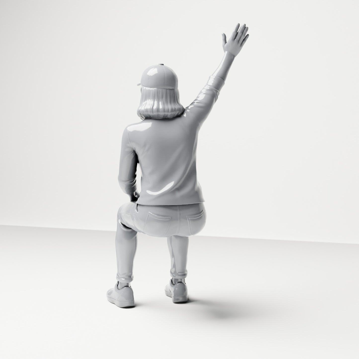 Foto de produto de modelismo para diorama 2: Figura sentada: espectadora com o braço levantado (B059)