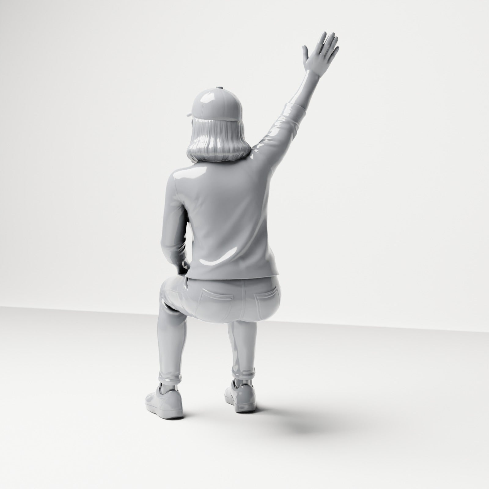 Foto de produto de modelismo para diorama 2: Figura sentada: espectadora com o braço levantado (B059)