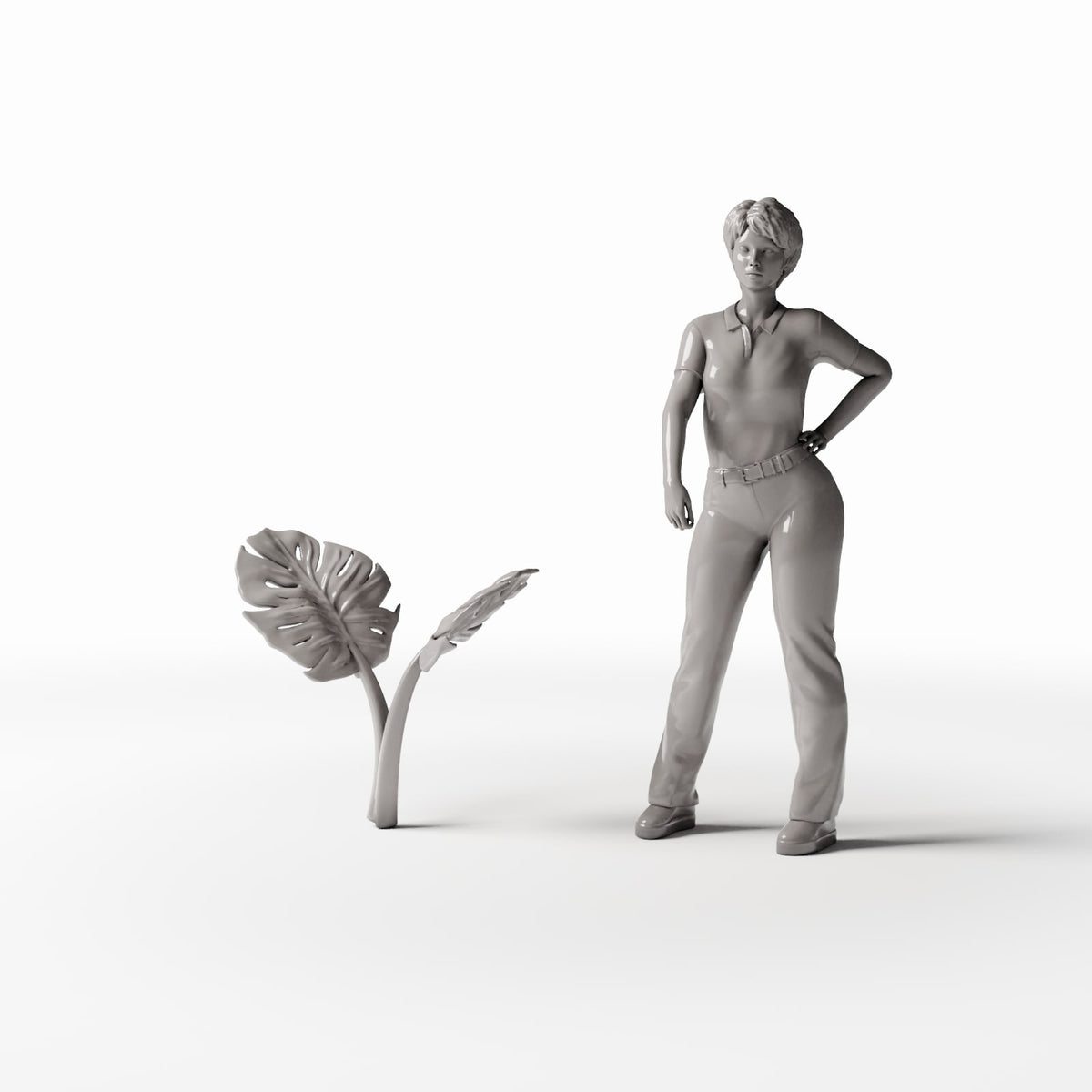 Set 05: miniaturowa roślina nr 480D z postacią do porównania skali (Monstera)