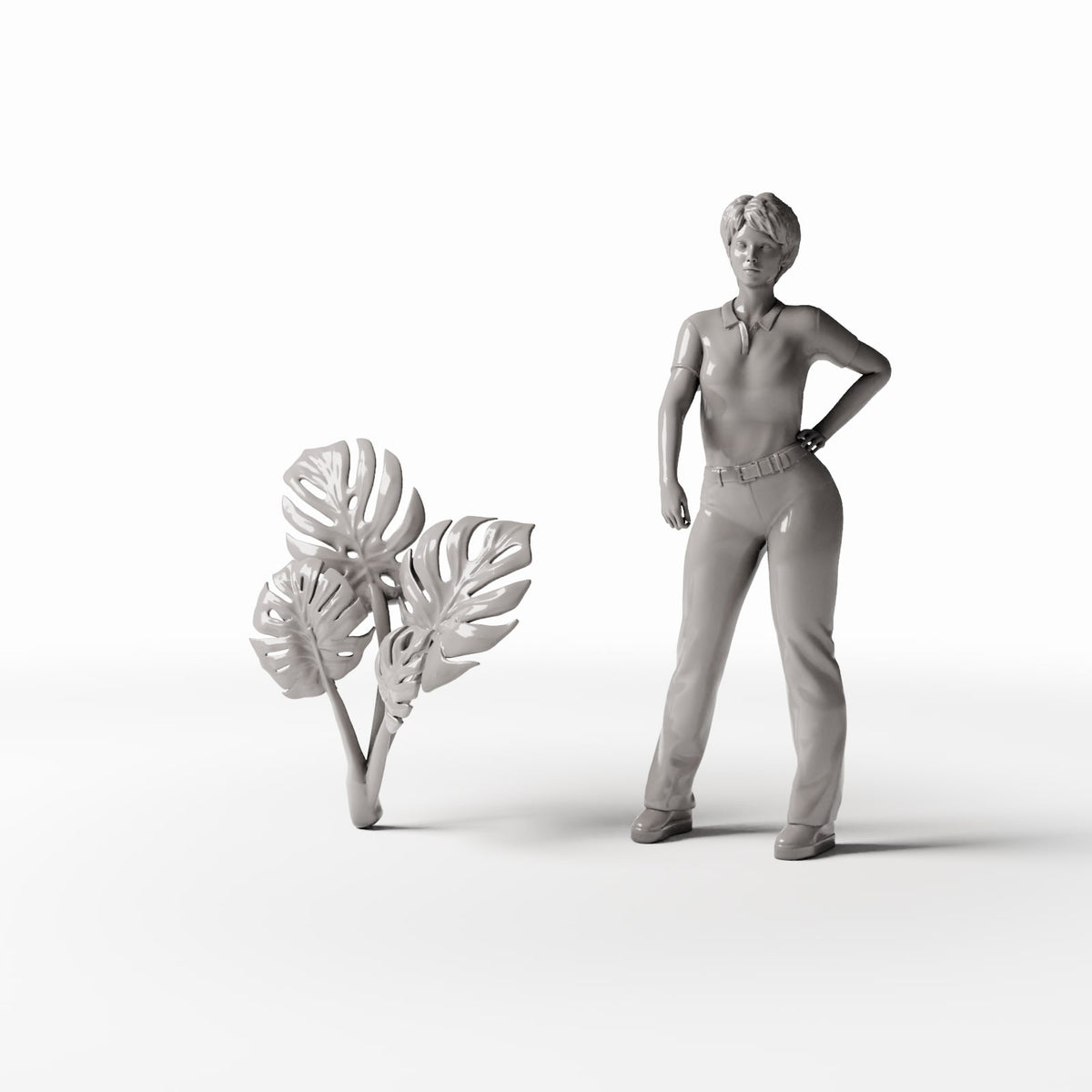 Set 05: miniaturowa roślina nr 482D z postacią do porównania skali (Monstera)