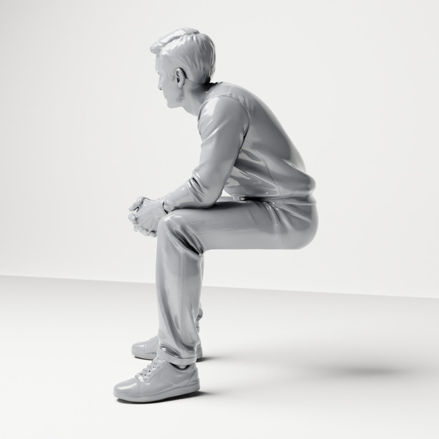 Diorama Modellbau Produktfoto 1: Sitzende Figur: Männlicher Zuschauer mit verschränkten Händen (B067)