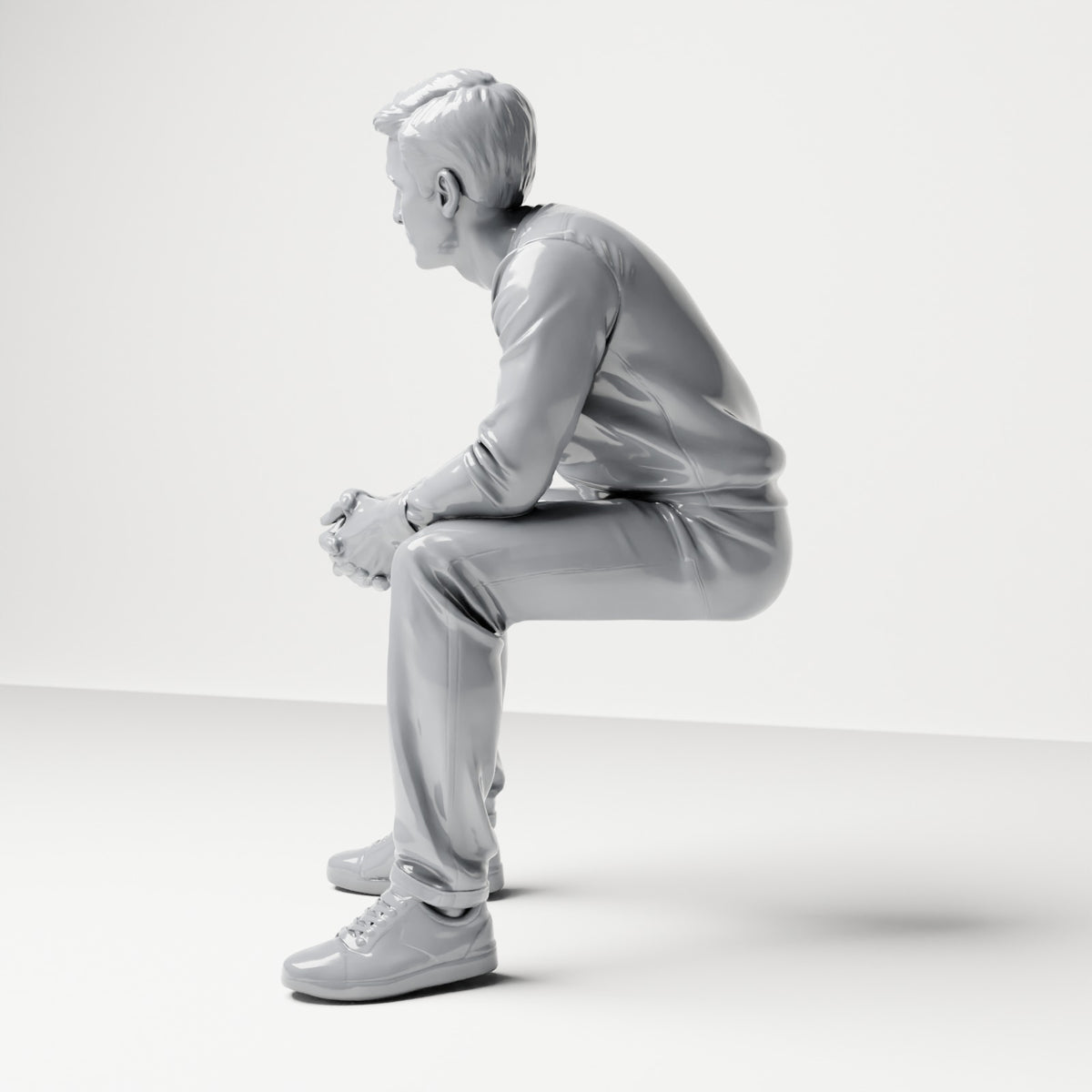 Diorama Modellbau Produktfoto 1: Sitzende Figur: Männlicher Zuschauer mit verschränkten Händen (B067)