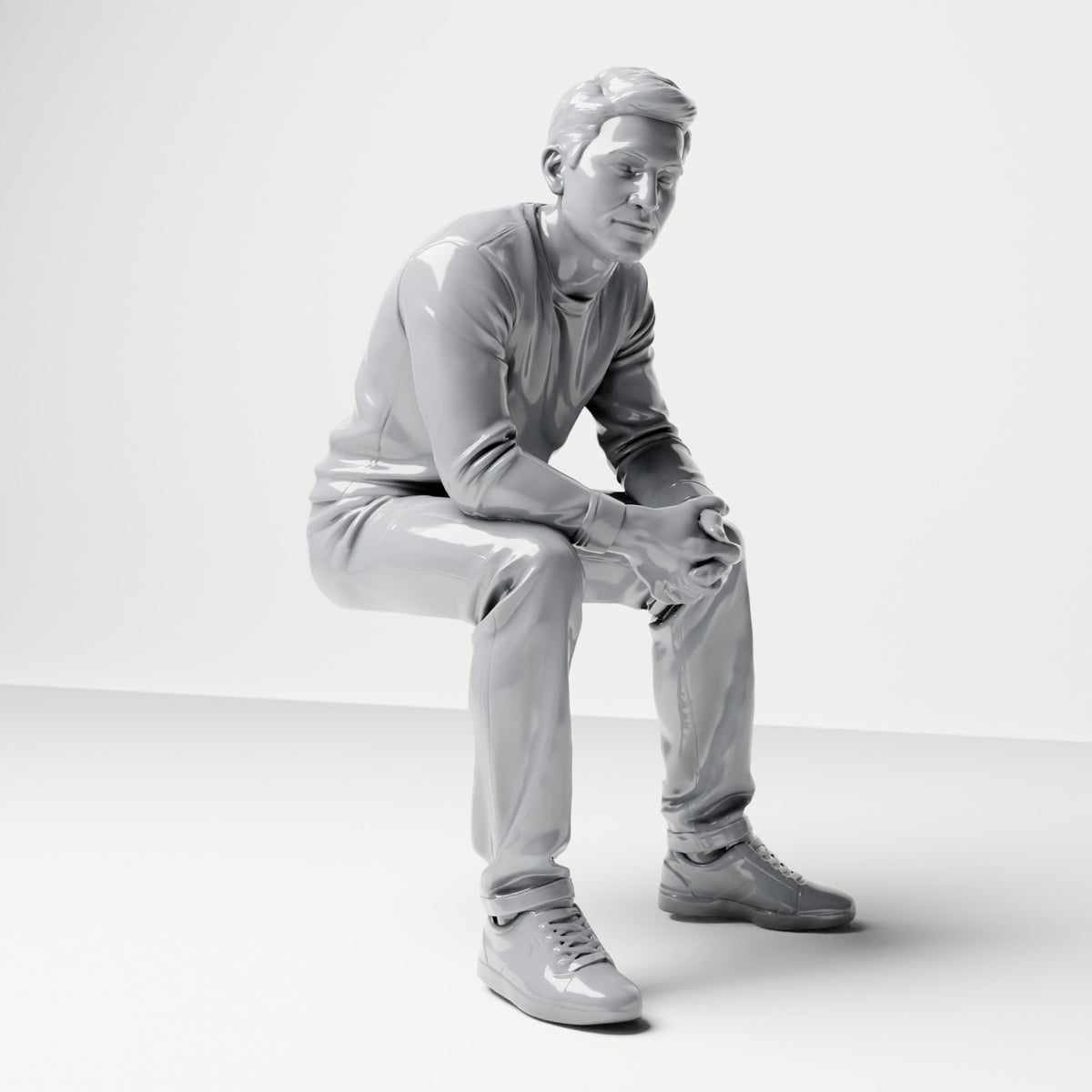 Diorama Modellbau Produktfoto 3: Sitzende Figur: Männlicher Zuschauer mit verschränkten Händen (B067)