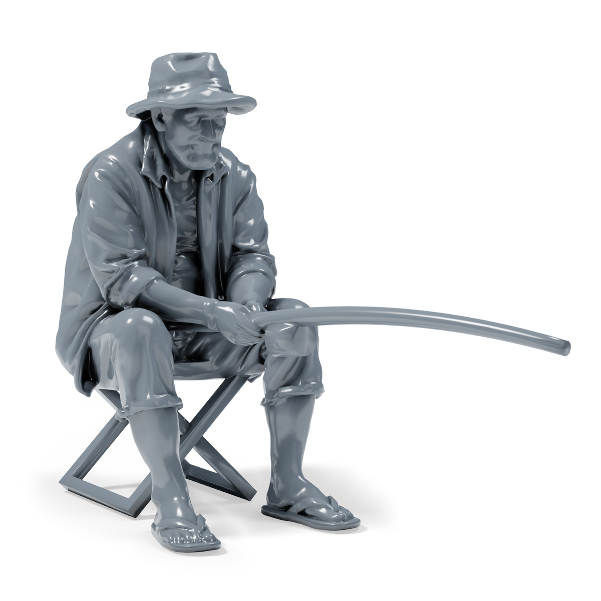 Diorama Modellbau Produktfoto 5: Diorama Angler Set: Angler mit Ruderboot, Ruder, Eimer und Lagerfeuer (h0_41)