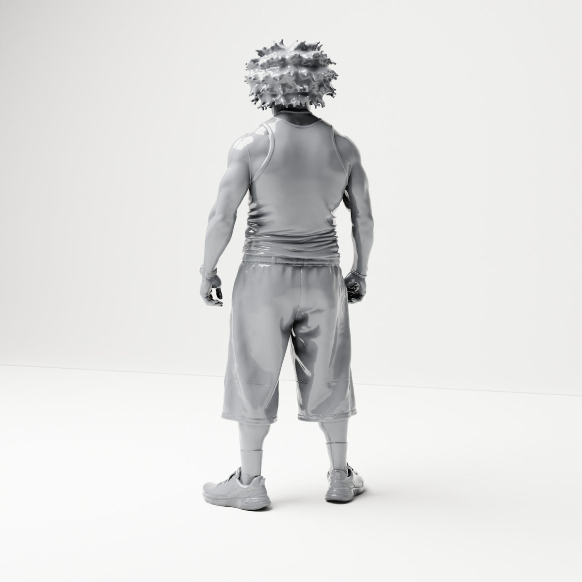 Diorama Modellbau Produktfoto 2: Stehende Figur: Mann mit ärmellosem Oberteil, langen Shorts und Turnschuhen (B076)