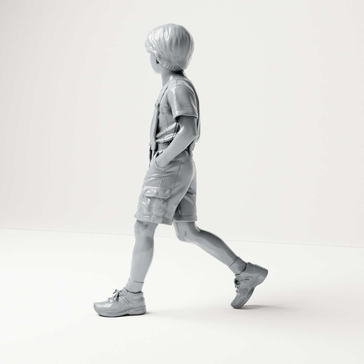3Drifter-Miniatures B079 Bild 3: Gehende Figur: Junge mit T-Shirt, kurzen Hosen und Turnschuhen (B079)