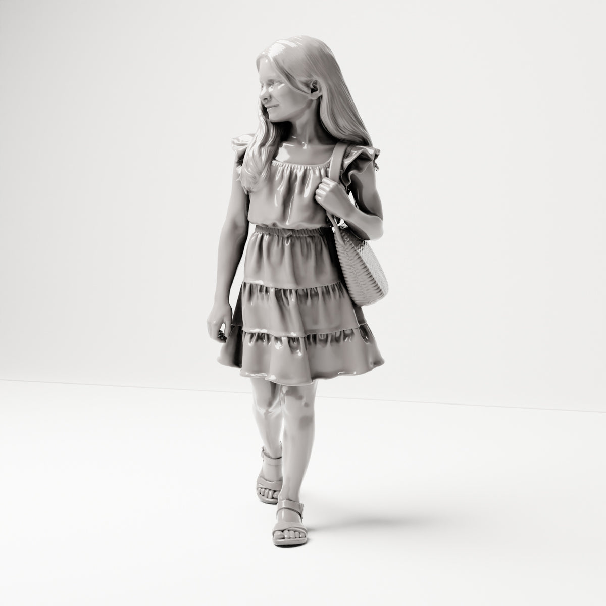 Diorama Figur: Mädchen mit Umhängetasche und Sandalen (B080) - Vorderansicht