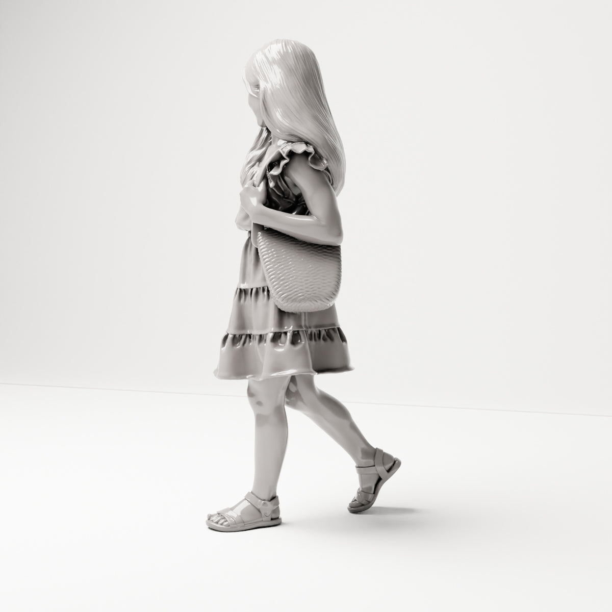 Diorama Figur: Mädchen mit Umhängetasche und Sandalen (B080) - linke Seitenansicht
