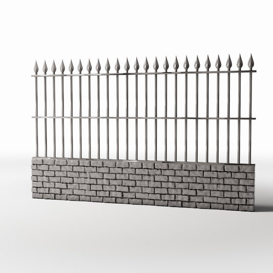 Diorama Modellbau Produktfoto 0: Diorama Garten: Hohes Metallzaunelement mit Ziegelsockel (Ref. 1192D)