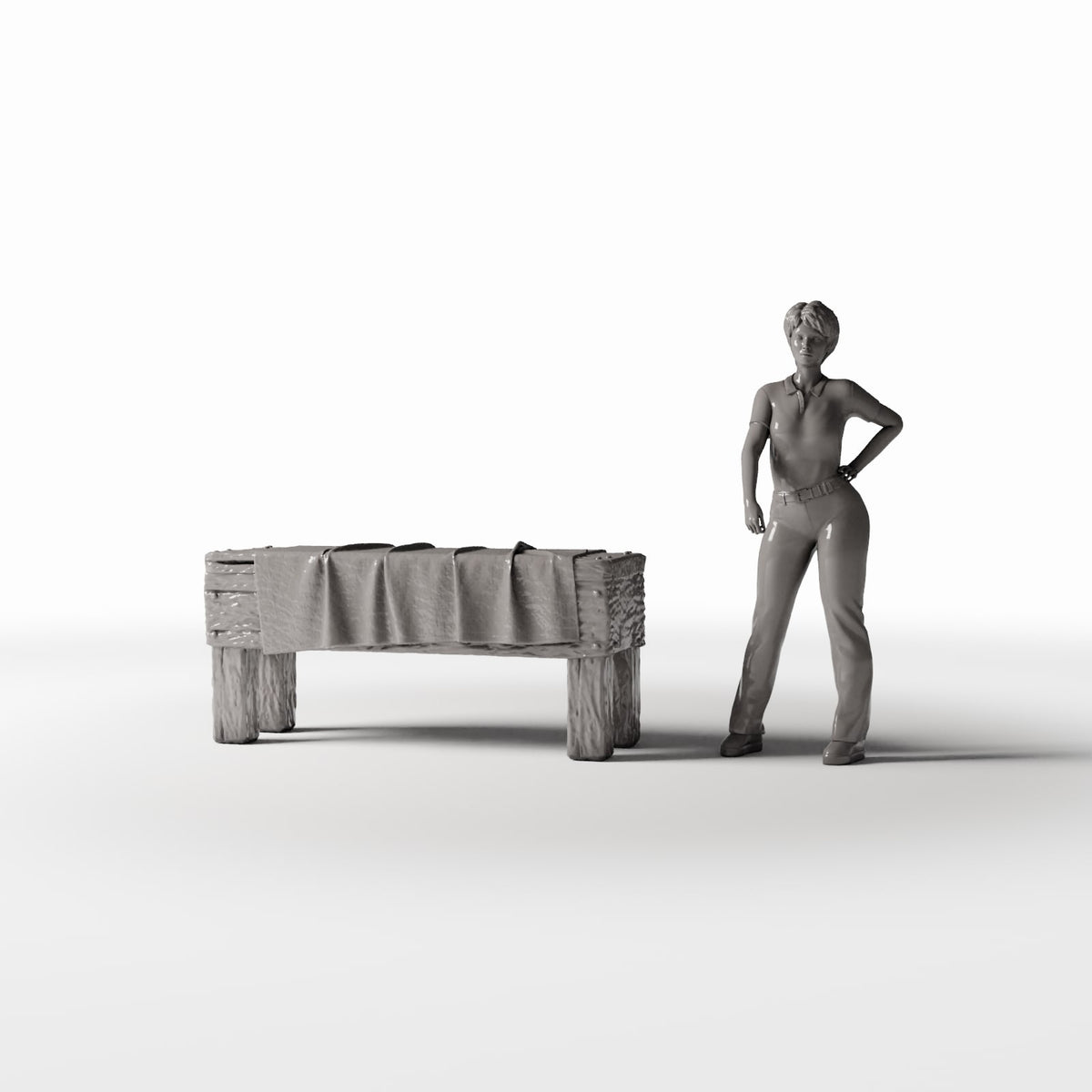 Diorama Modellbau Produktfoto 1: Diorama Küche: Rustikaler Holztisch mit Tuch (Ref. 1505D)