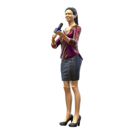 Produktfoto Diorama und Modellbau Miniatur Figur: Reporter Team - Reporterin mit Mikro