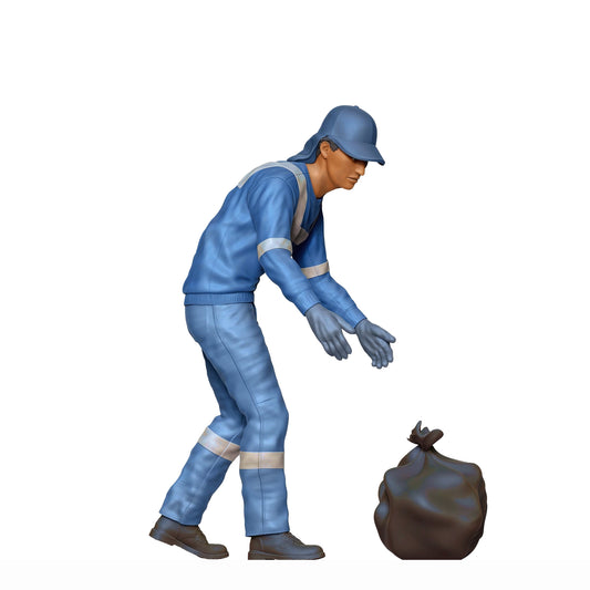 Produktfoto Diorama und Modellbau Miniatur Figur: Müllabfuhr Team - Müllmann mit Müllsack 2