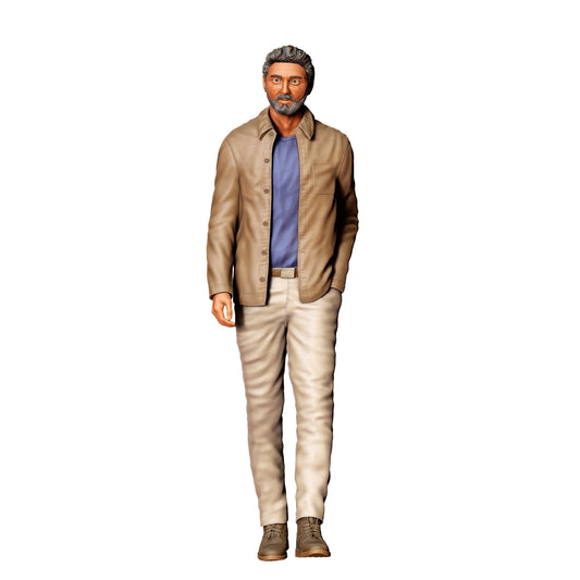 Diorama Modellbau Produktfoto 0: Älterer Mann in Jacke – Figur in Bewegung mit Bart (Ref. Nr. 420)
