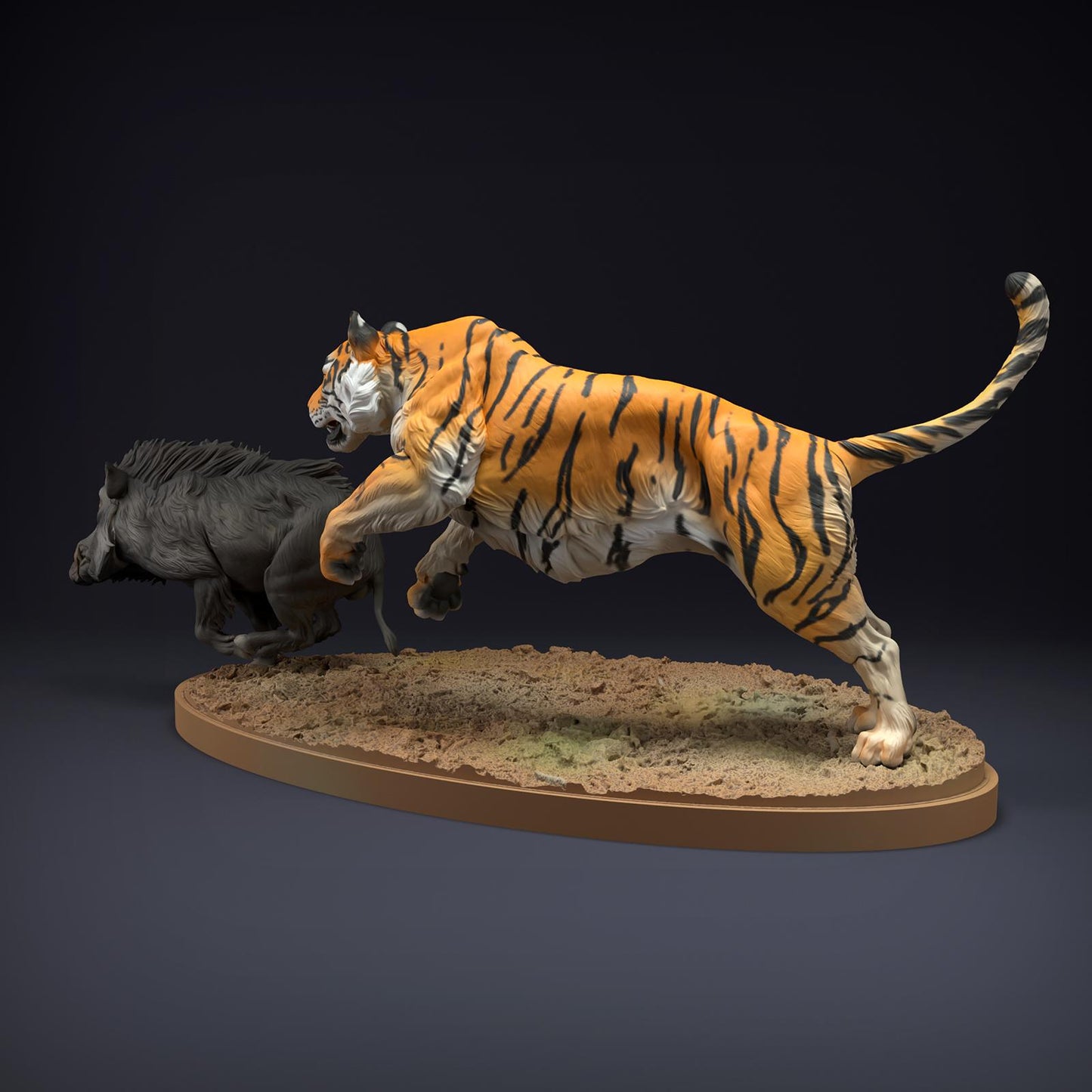 Produktfoto Tier Figur Diorama, Modellbau: 0: Wildtier Figuren: Bengalischer Tiger und Indisches Wildschwein – Jagdszene (Ref 01_01_81)