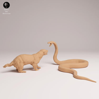 Produktová fotografie Zvířecí Figurky Diorama, Modelářství: 0: Divoká zvířata: Medvědí jezevec vs. Černá mamba – Souboj savany (Ref 25_08_08)