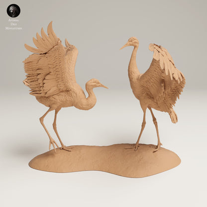 Produktové foto zvířecí figurky diorama, modelářství: 0: Divoká zvířecí figurka: Tančící kanadské jeřáby – Velcí pískoví jeřábi (Ref 25_06_10)