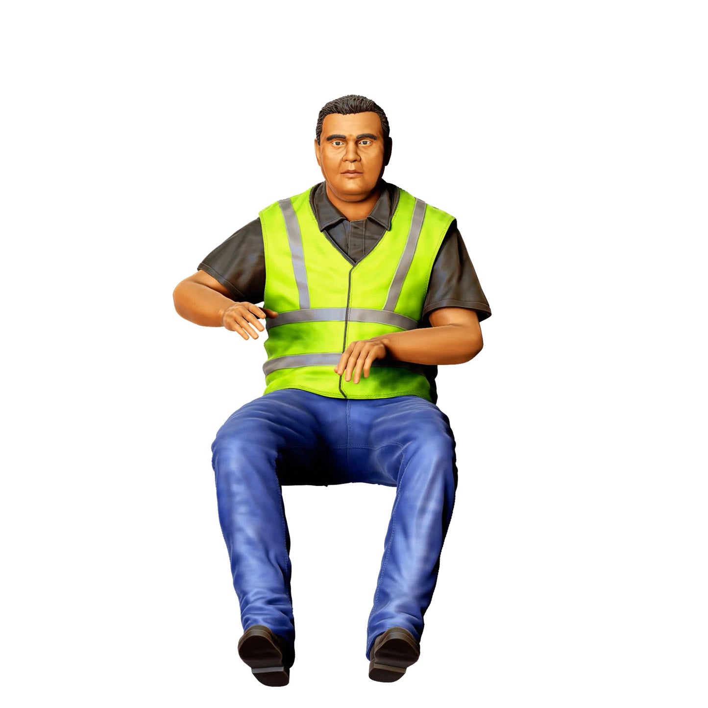 3DP Miniatures 0: Sitzende Figur: Lkw-Fahrer mit Warnweste in Fahrposition (Ref. Nr. 465)
