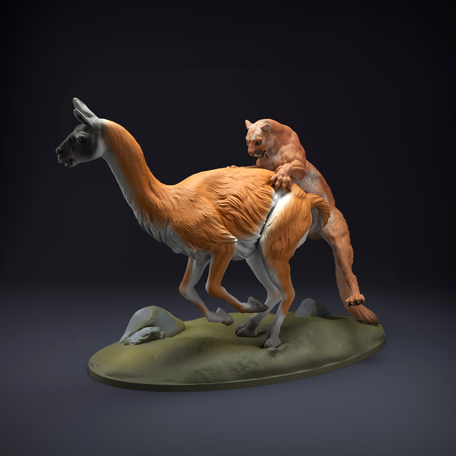 Produktfoto Tier Figur Diorama, Modellbau: 0: Wildtier Figur: Berglöwe jagt Guanako (Ref 01_01_51)