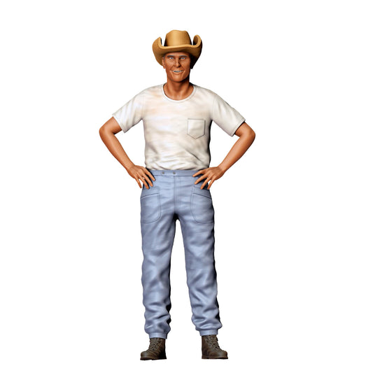 Diorama Modellbau Produktfoto 0: Cowboy mit Händen in der Hüfte – Figur im T-Shirt und Hut (Ref. Nr. 404)