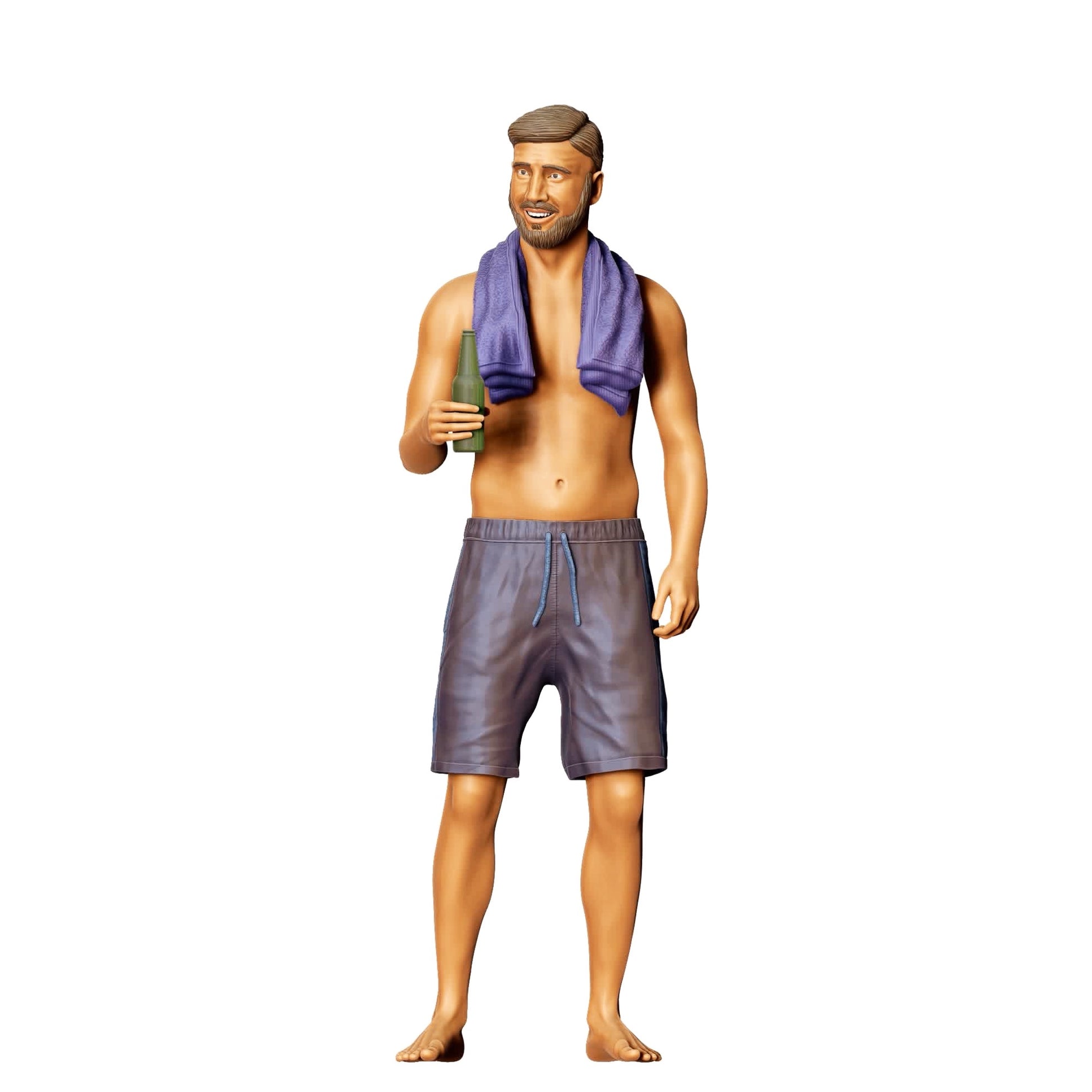Diorama Modellbau Produktfoto 0: Pool Party Gäste - Mann mit Handtuch und Bierflasche (Ref. Nr. 321)