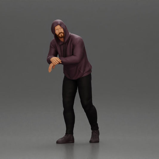 Imagem do produto de modelismo de diorama 0: Figura de diorama: Homem com capuz, mãos no carro, ligeiramente inclinado para a frente (Ref Nr. A115)