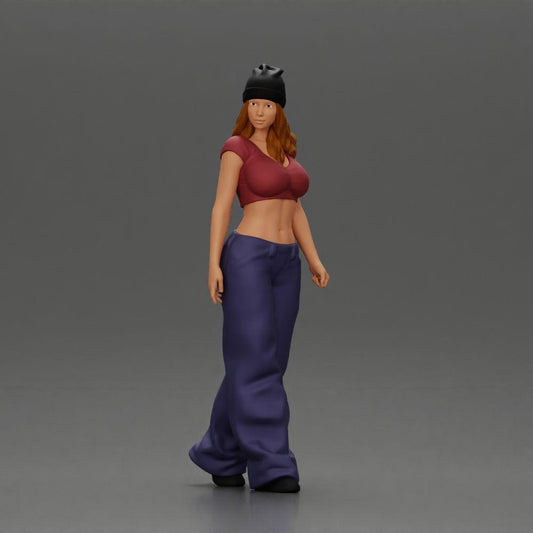 Διακοσμητικό μοντέλο φωτογραφία προϊόντος 0: Μινιατούρα: Γυναίκα Hip-Hop Lowrider με καπέλο, κοντό τοπ & φαρδιά παντελόνια (Ref Nr. A103)