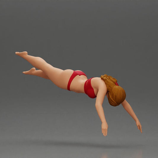 Diorama Modellbau Produktfoto 0: Diorama-Miniatur: Frau im roten Bikini, elegante Tauch-/Sprungpose (Ref Nr. A137)