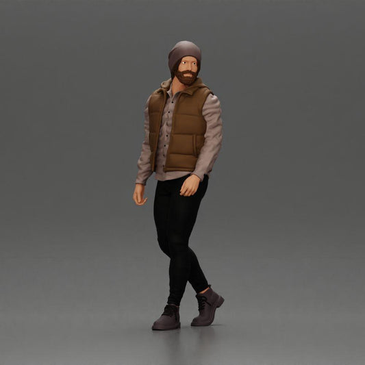 Diorama Modellbau Produktfoto 0: Diorama Figur: Bärtiger Mann in Winterkleidung, gehend - Diorama-Miniatur (Ref Nr. A129)