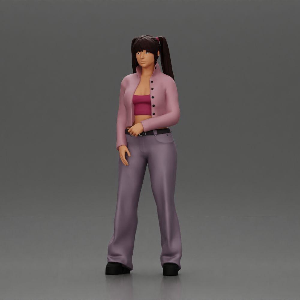 Diorama modelarstwo zdjęcie produktu 0: Diorama-miniatura: Chola dziewczyna z warkoczami, kurtką, topem, paskiem i dzwonami (Ref Nr. A79)