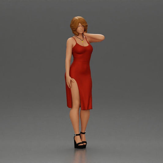 Imagem do produto de modelismo diorama 0: Figura feminina de diorama em mini vestido, cabelo curto, mão no pescoço, colar (Ref Nr. A99)