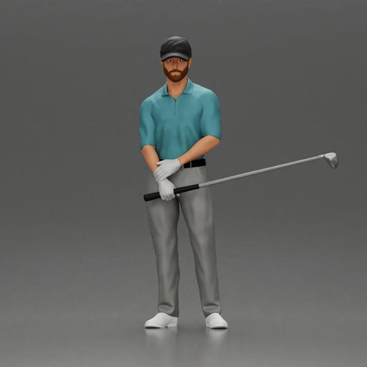 Diorama Modellbau Produktfoto 0: Diorama Figur: Miniatur-Golfer stehend mit Kappe, Handschuh und Golfschläger - Dioramafigur (Ref Nr. A143)