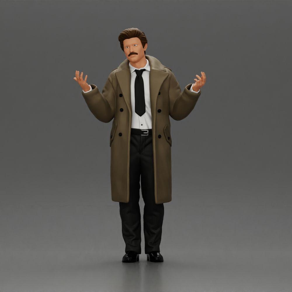 Diorama Modelismo Foto de Produto 0: Miniatura de Diorama: Detetive Policial em Casaco, em Pé com Mãos Abertas (Ref Nr. A63)